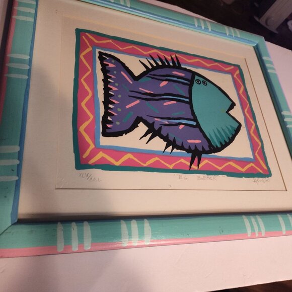 Heusso Serigraph Big Bobber Signed Framed Art Deco.